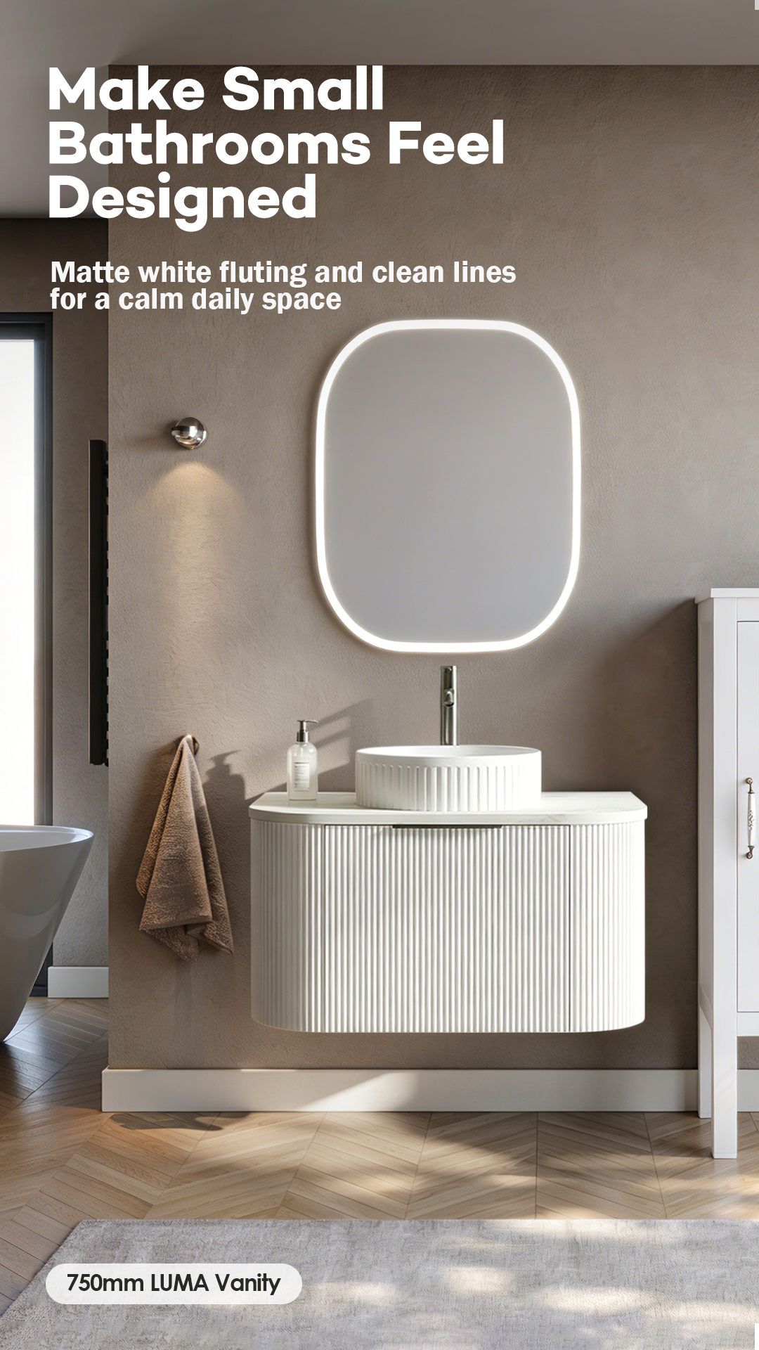 Luma 750 Vanity: Fluted Detail for a Small Bathroom