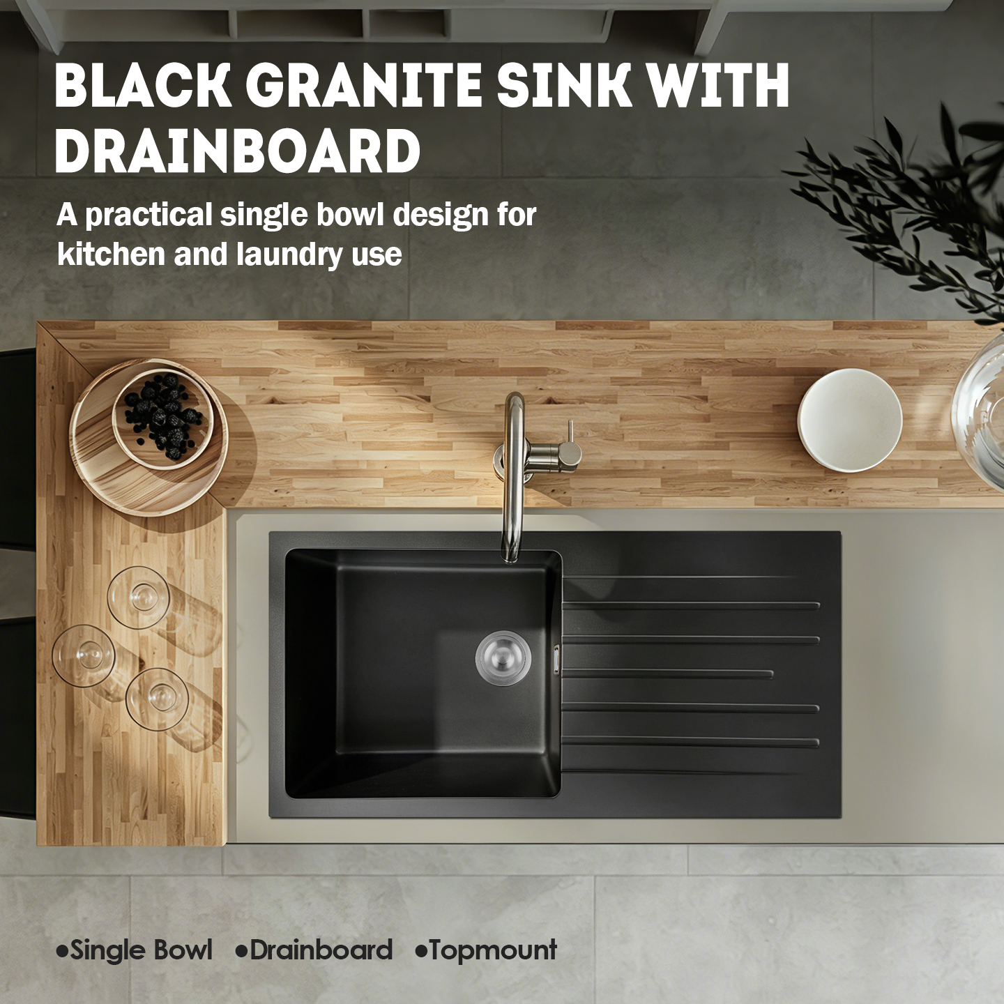 KSS1050B Granite Sink: Single or Double Bowl, Same Clean Silhouette